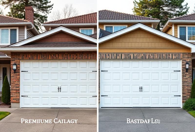 Side by side comparison of premium and standard garage doors